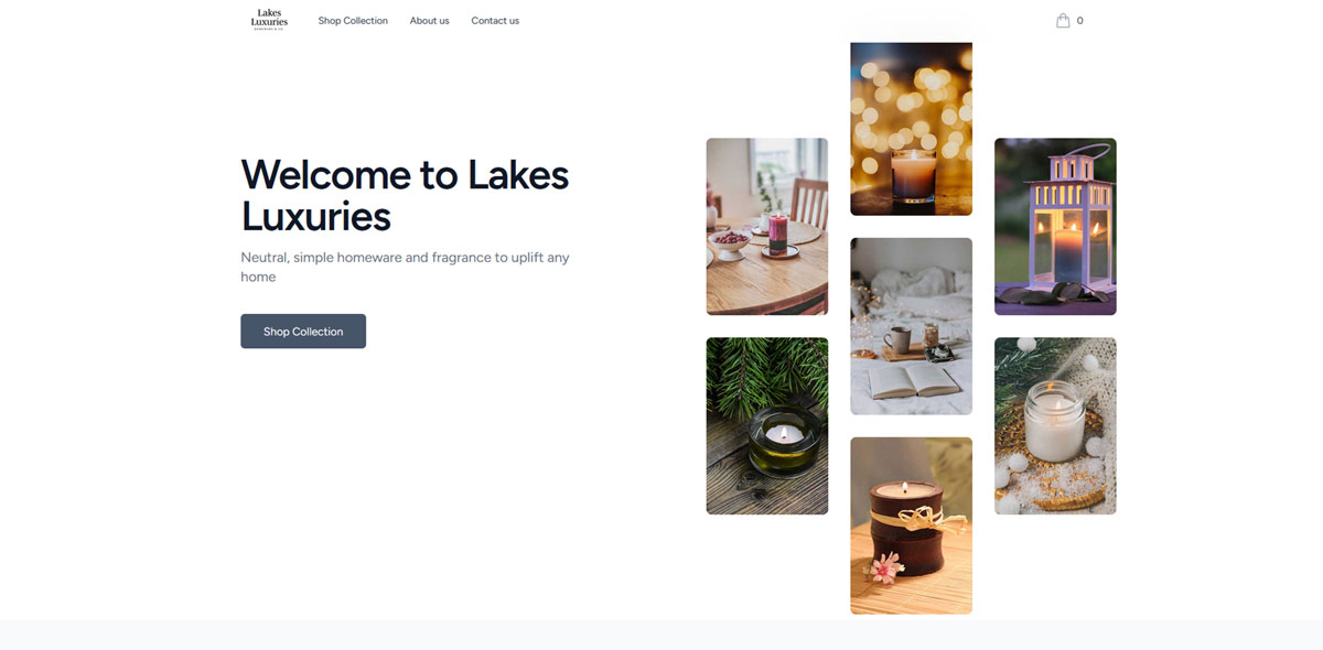 Lakes Luxuries homepage screenshot